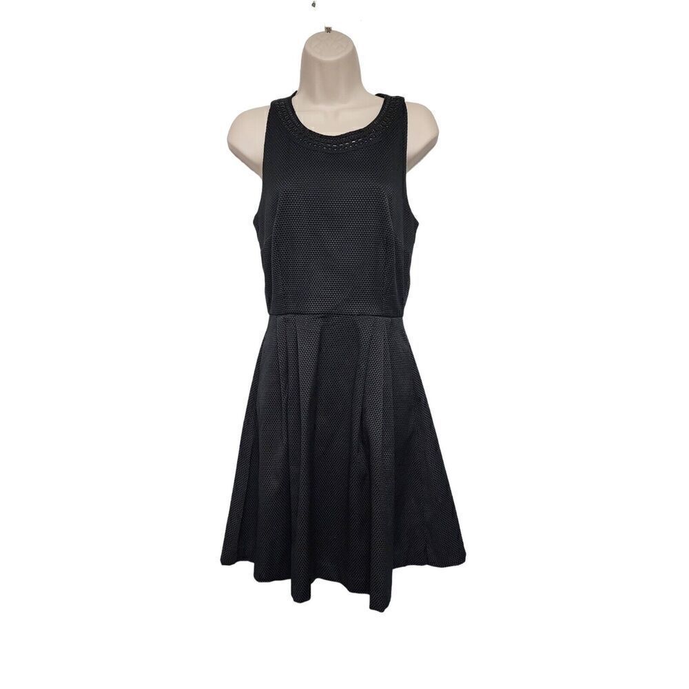 New York & Company Black Eyelet Fit and Flare Dress Size 6